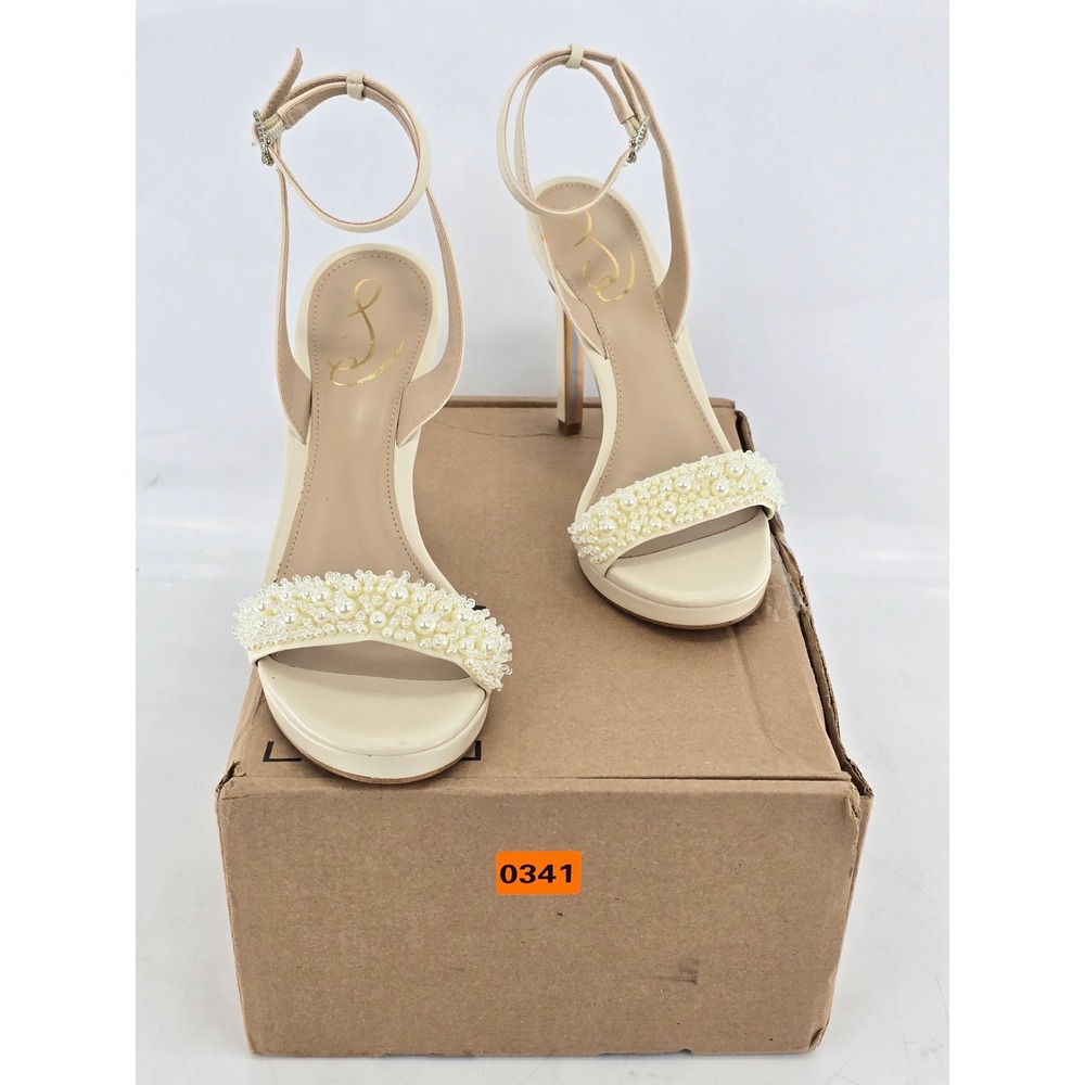 Sam Edelman Jade Perla Sandals Womens 8.5M Ivory‎ Pearl Ankle Strap Heels -Good
